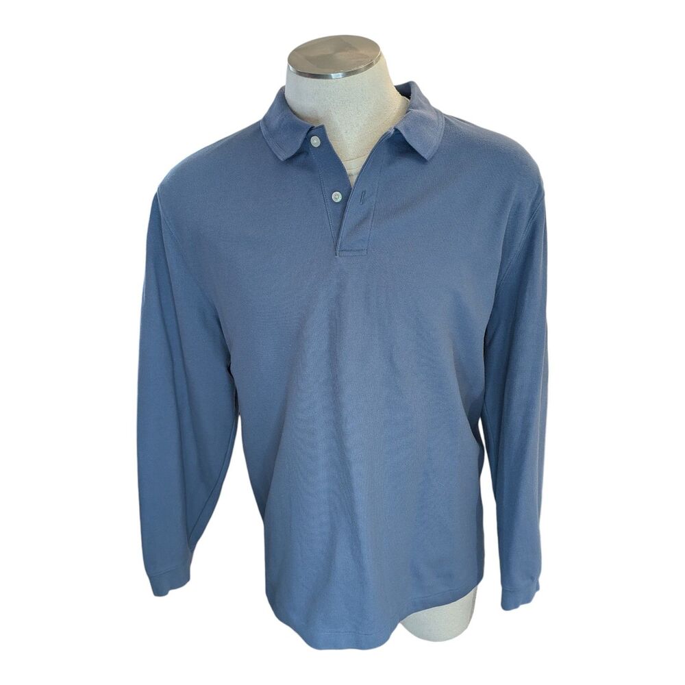 LL Bean Traditional Fit Polo Shirt Men's XXL Long Sleeve 1/4 Button Blue Classic